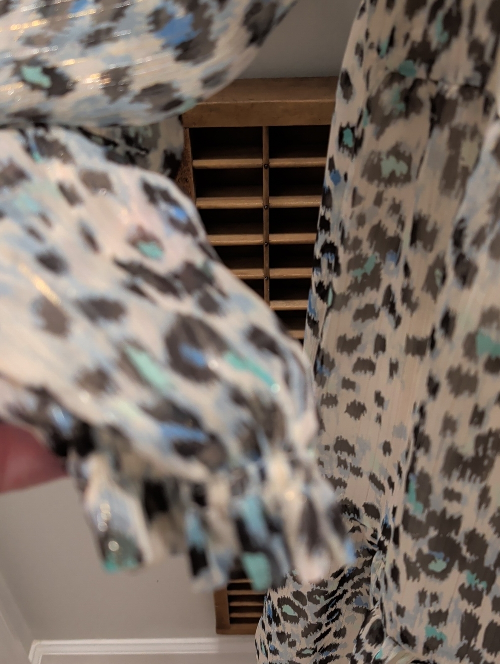 LOFT- Size M Ivory Leopard Print Tiered Long Sleeve Dress with Aqua Accents NWT - Picture 14 of 15